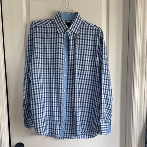 Tailorbyrd Blue and White Gingham Button-Down Shirt